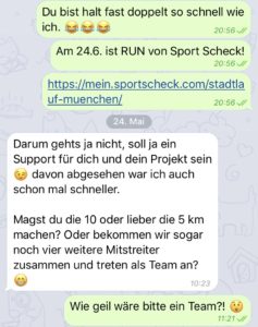Dieser Screenshot zeigt, wie ernst Basti das meint mit der Unterstützung meines Sport-Daseins. ©Nina-Carissima Schönrock