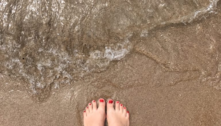 Meer, Strand, Füße, Frau