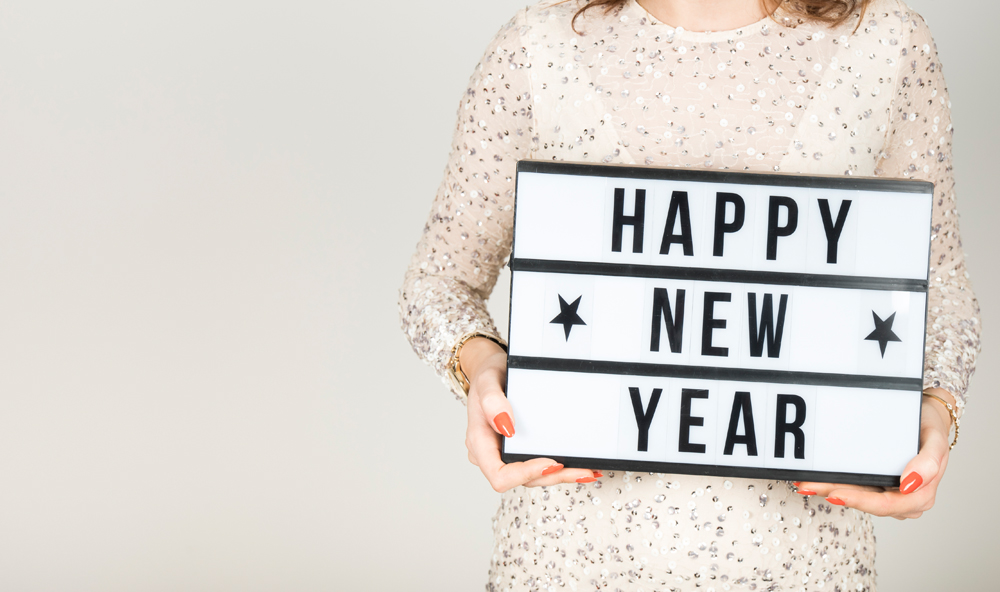 Schild, Happy New Year, Gute Vorsätze 2019